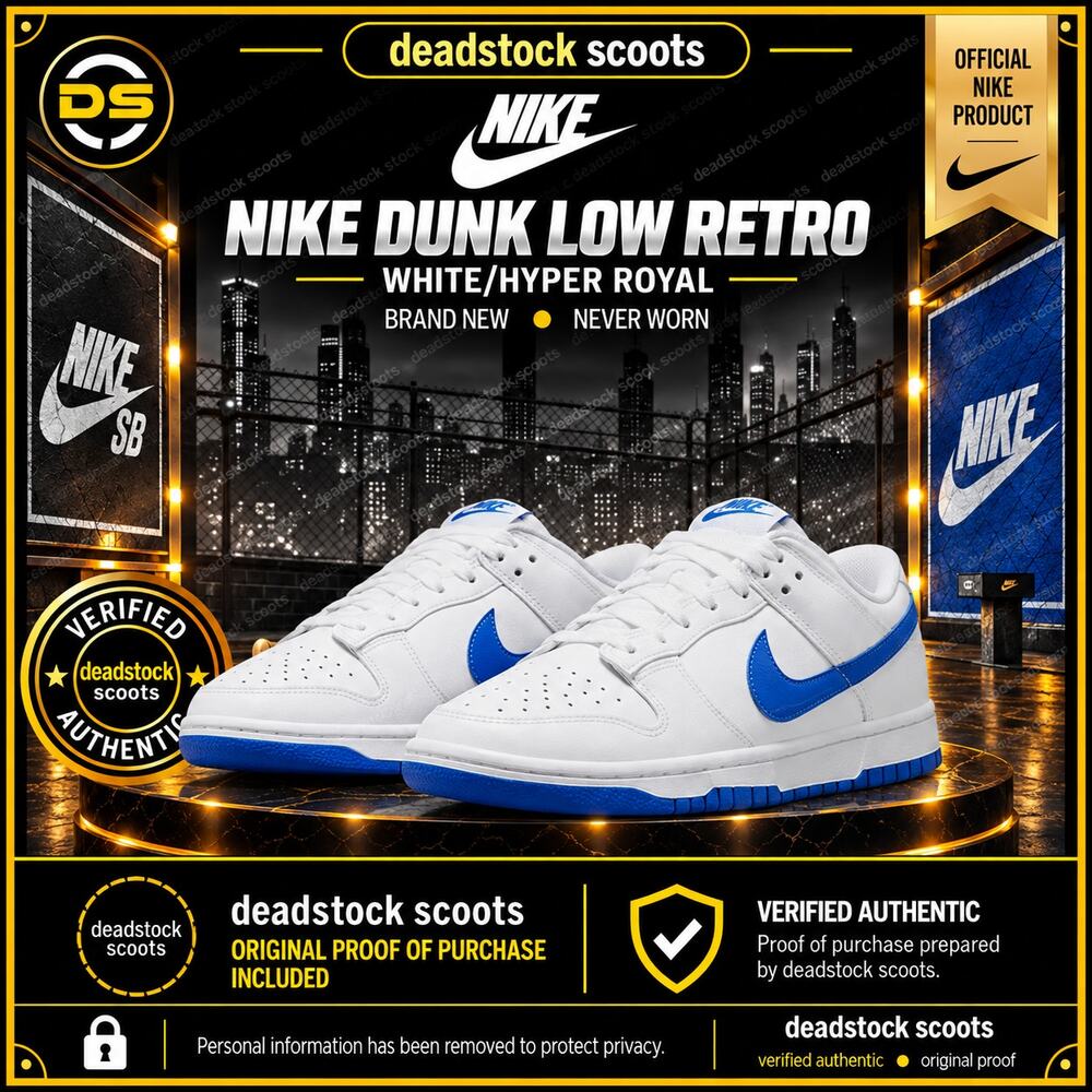Nike Dunk Low Retro White Hyper Royal Size 12 DV0831-104